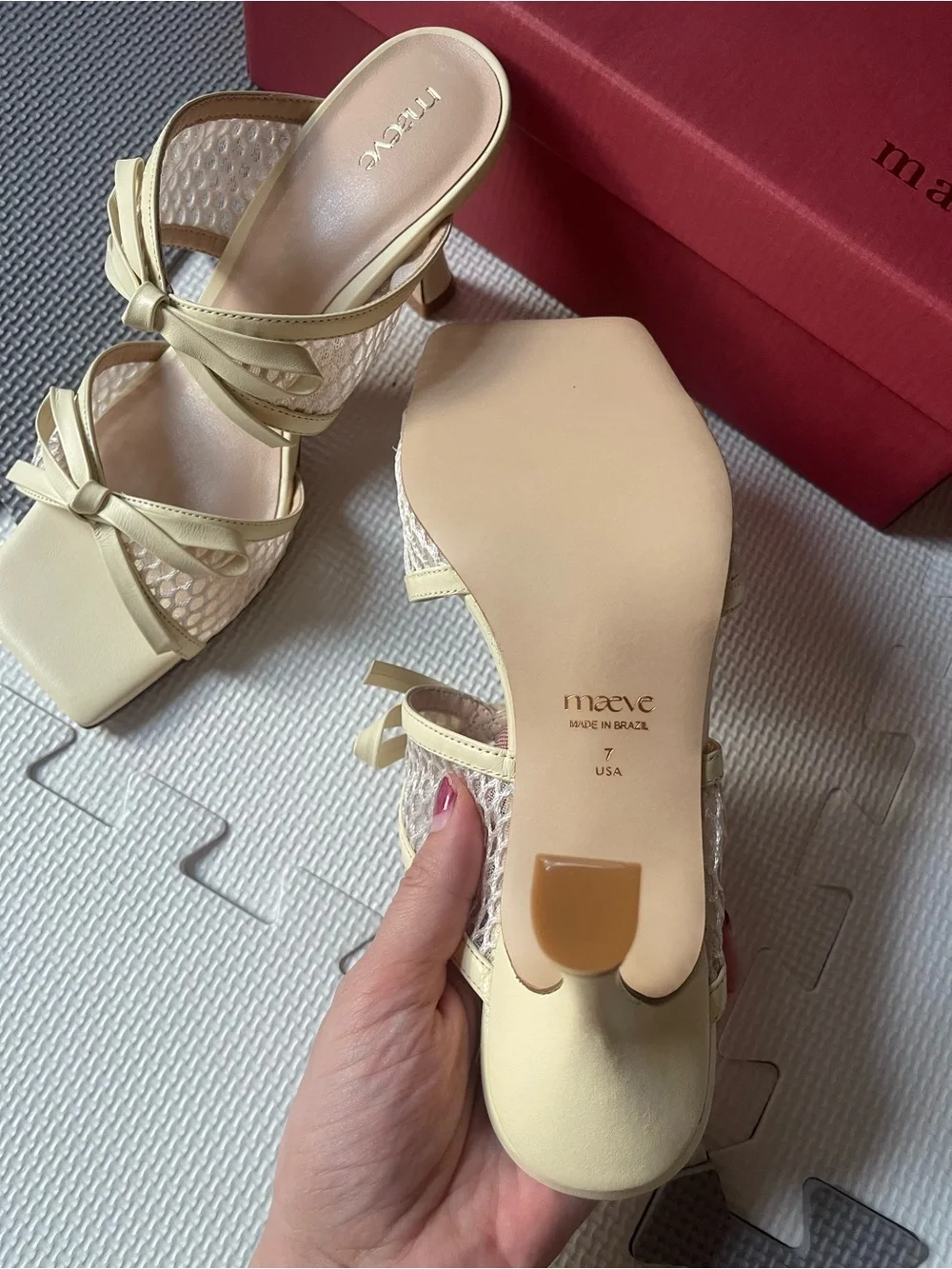 Maeve Mesh Double Bow Open Toe Heels, size 7